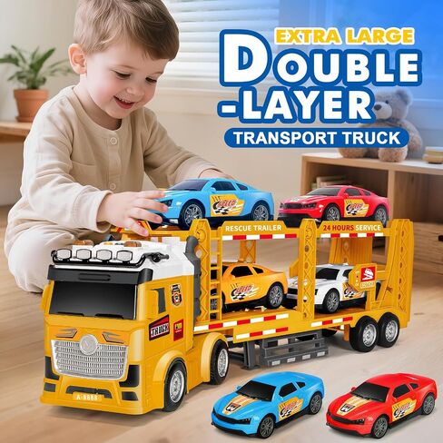 ألعاب Boy Boy Toddler لـ 3 4 5 5 6 7 سنوات أطفال ، 21 بوصة لعبة شاحنة سباق مزدوجة مع 4 سيارات سباق ، ألعاب مركبة تعمل بالاحتكاك مع الأضواء والأصوات ، عيد ميلاد للفتيات الأزرق in Kuwait