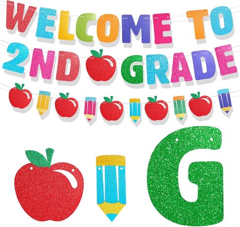 Howaf مرحبًا بك في لافتة الصف الثاني ، عاد Glitter إلى Decorations School Decorations Banner Banner في اليوم الأول من الصف الثاني من زخرفة الحفلات المدرسية لمرحلة ما قبل المدرسة لرياض الأطفال لوازم الحفلات in Saudi Arabia