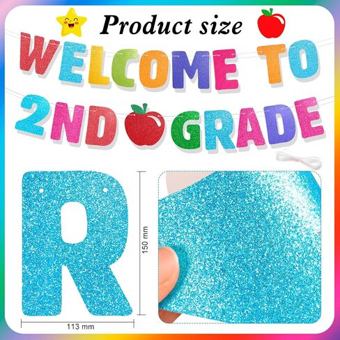 Howaf مرحبًا بك في لافتة الصف الثاني ، عاد Glitter إلى Decorations School Decorations Banner Banner في اليوم الأول من الصف الثاني من زخرفة الحفلات المدرسية لمرحلة ما قبل المدرسة لرياض الأطفال لوازم الحفلات in Saudi Arabia