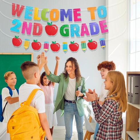 Howaf مرحبًا بك في لافتة الصف الثاني ، عاد Glitter إلى Decorations School Decorations Banner Banner في اليوم الأول من الصف الثاني من زخرفة الحفلات المدرسية لمرحلة ما قبل المدرسة لرياض الأطفال لوازم الحفلات in Saudi Arabia