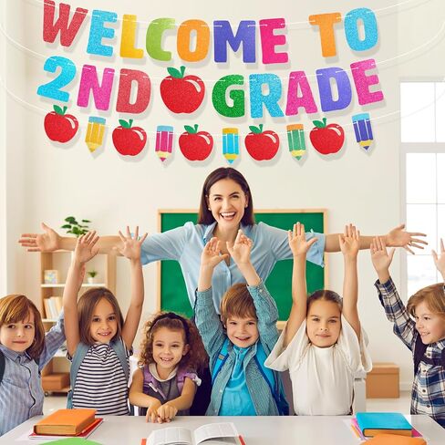 Howaf مرحبًا بك في لافتة الصف الثاني ، عاد Glitter إلى Decorations School Decorations Banner Banner في اليوم الأول من الصف الثاني من زخرفة الحفلات المدرسية لمرحلة ما قبل المدرسة لرياض الأطفال لوازم الحفلات in Saudi Arabia