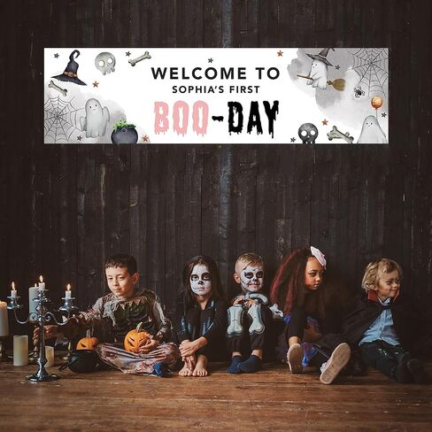 Andaz Press 13"x48" Large Personalized Halloween 1st Birthday Banner, Custom One Spooky Dude Backdrop Welcome Sign, Halloween Birthday Party Decoration Supplies, Cute Ghosts Indoor Outdoor Wall Decor in Saudi Arabia