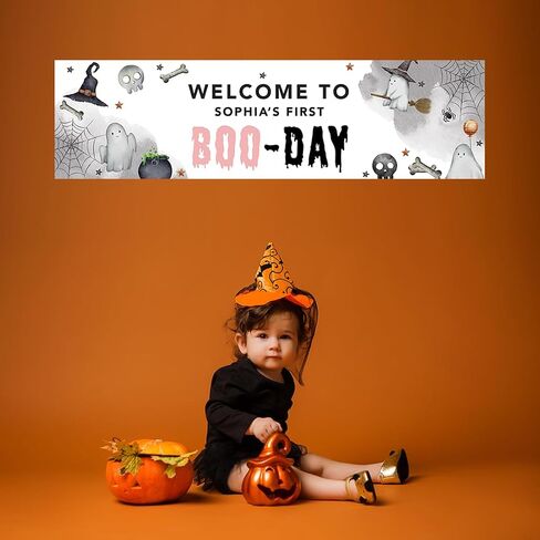 Andaz Press 13"x48" Large Personalized Halloween 1st Birthday Banner, Custom One Spooky Dude Backdrop Welcome Sign, Halloween Birthday Party Decoration Supplies, Cute Ghosts Indoor Outdoor Wall Decor in Saudi Arabia