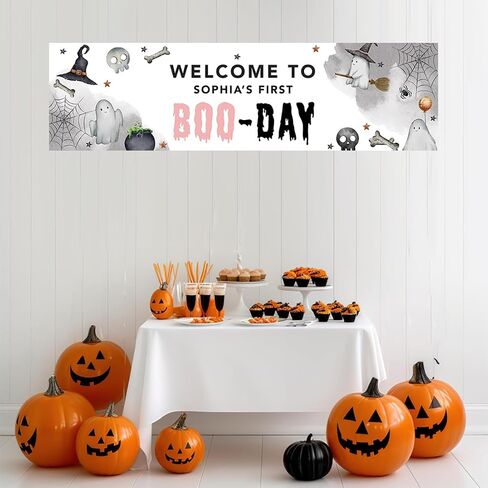 Andaz Press 13"x48" Large Personalized Halloween 1st Birthday Banner, Custom One Spooky Dude Backdrop Welcome Sign, Halloween Birthday Party Decoration Supplies, Cute Ghosts Indoor Outdoor Wall Decor in Saudi Arabia