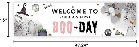 Andaz Press 13"x48" Large Personalized Halloween 1st Birthday Banner, Custom One Spooky Dude Backdrop Welcome Sign, Halloween Birthday Party Decoration Supplies, Cute Ghosts Indoor Outdoor Wall Decor in Saudi Arabia