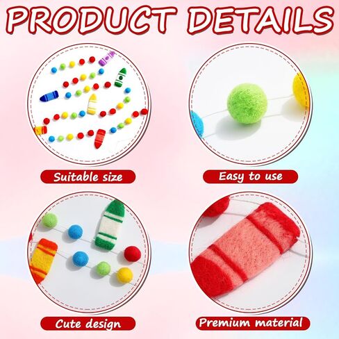 Pre-Strung Crayon Felt Banner Flags Back to School Decorations Colorful Rainbow Ball Hanging Banner Photo Booth Prop for Kindergarten Preschool Graduation First Day of School Classroom Decor in Saudi Arabia