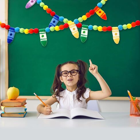 Pre-Strung Crayon Felt Banner Flags Back to School Decorations Colorful Rainbow Ball Hanging Banner Photo Booth Prop for Kindergarten Preschool Graduation First Day of School Classroom Decor in Saudi Arabia