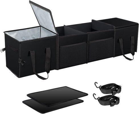 X-cosrack Car Trunk Organizer, Storage with Insulation Cooler Bags for SUV, Truck, Automotive, Van, Cargo, Collapsible Portable Multi Compartments Cargo Organizer with Straps in Kuwait
