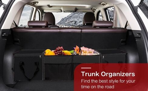 X-cosrack Car Trunk Organizer, Storage with Insulation Cooler Bags for SUV, Truck, Automotive, Van, Cargo, Collapsible Portable Multi Compartments Cargo Organizer with Straps in Kuwait