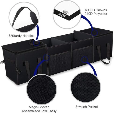 X-cosrack Car Trunk Organizer, Storage with Insulation Cooler Bags for SUV, Truck, Automotive, Van, Cargo, Collapsible Portable Multi Compartments Cargo Organizer with Straps in Kuwait