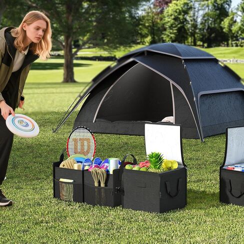 X-cosrack Car Trunk Organizer, Storage with Insulation Cooler Bags for SUV, Truck, Automotive, Van, Cargo, Collapsible Portable Multi Compartments Cargo Organizer with Straps in Kuwait