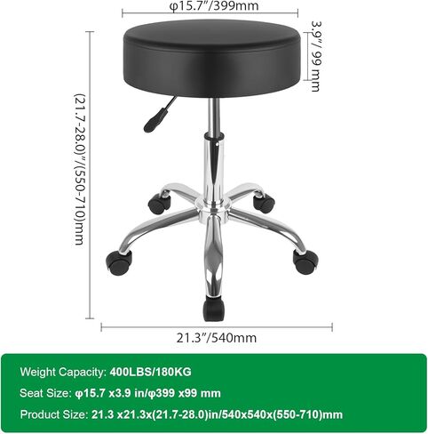 البراز المتداول مع عجلات ، براز دوار 360 درجة ، 400 رطل من الوزن ، جلد بو ، ارتفاع قابل للتعديل ، كرسي دوار للصالون ، البار ، المكتب ، المنزل ، التاتو ، التدليك ، الطبي ، الفضة in Kuwait