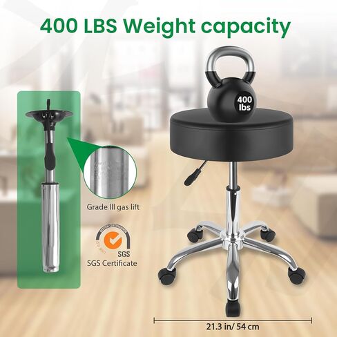 البراز المتداول مع عجلات ، براز دوار 360 درجة ، 400 رطل من الوزن ، جلد بو ، ارتفاع قابل للتعديل ، كرسي دوار للصالون ، البار ، المكتب ، المنزل ، التاتو ، التدليك ، الطبي ، الفضة in Kuwait