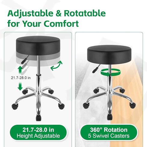 البراز المتداول مع عجلات ، براز دوار 360 درجة ، 400 رطل من الوزن ، جلد بو ، ارتفاع قابل للتعديل ، كرسي دوار للصالون ، البار ، المكتب ، المنزل ، التاتو ، التدليك ، الطبي ، الفضة in Kuwait