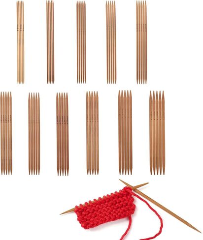 Knitting Needles Kit, Set of 11 Carbonized Bamboo Double Pointed Knitting Needles Set 11 Sizes Soft Knitting Needles Set for Weave DIY Lover for Handmade, 13cm/5.1in (2.0mm-5.0mm) in Saudi Arabia