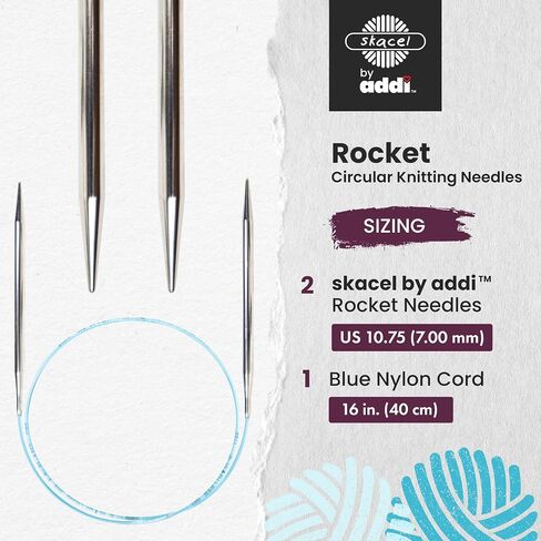 skacel by addi Circular Knitting Needles, 16 Inch (40 cm) Rocket Round Plated Brass Knitting Needle Pair with Nylon Cord, 3.5 mm (US Size 4) in Kuwait