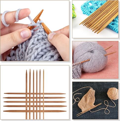Knitting Needles Kit, Set of 11 Carbonized Bamboo Double Pointed Knitting Needles Set 11 Sizes Soft Knitting Needles Set for Weave DIY Lover for Handmade, 13cm/5.1in (2.0mm-5.0mm) in Saudi Arabia