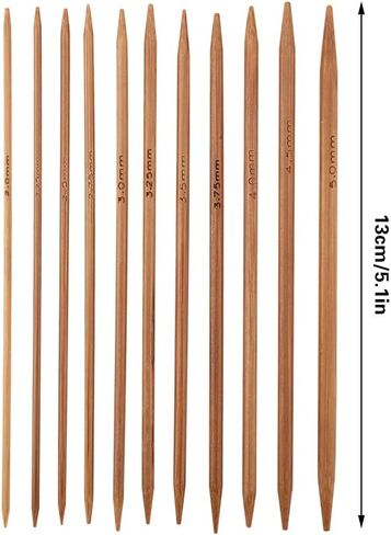 Knitting Needles Kit, Set of 11 Carbonized Bamboo Double Pointed Knitting Needles Set 11 Sizes Soft Knitting Needles Set for Weave DIY Lover for Handmade, 13cm/5.1in (2.0mm-5.0mm) in Saudi Arabia
