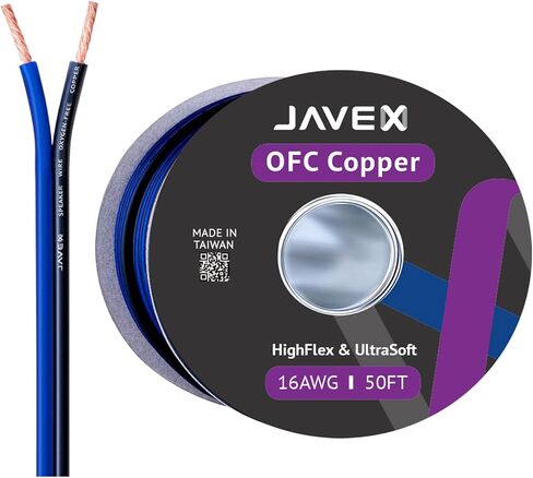Speaker Wire 16 Gauge 50FT Oxygen-Free Copper Audio Cable, Blueblack | 16 AWG HighFlex Thin Flat Cable Wire with Foot Markers for Automotive Car Stereo, Home Theater, Audio Cable DIY Installations in Saudi Arabia