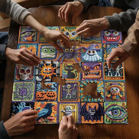 Halloween Puzzles for Adults 1000 Pieces, Horror Puzzle Feature Witch Black Cat Bat Pumpkin Skull,Ghost Fall Jigsaw Puzzles Unique Art College in Saudi Arabia