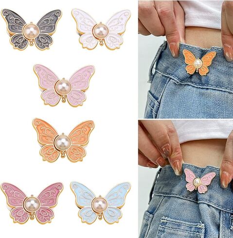 Pant Waist Tightener for Women 6Pack - Jean Buttons for Loose Jeans | Butterfly Shape Adjustable Pants Clips to Tighten Waist | No-Sew Reusable Waist Tightener for Denim, Skirts, DIY Repair in Saudi Arabia