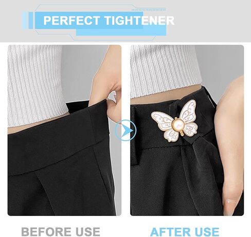 Pant Waist Tightener for Women 6Pack - Jean Buttons for Loose Jeans | Butterfly Shape Adjustable Pants Clips to Tighten Waist | No-Sew Reusable Waist Tightener for Denim, Skirts, DIY Repair in Saudi Arabia