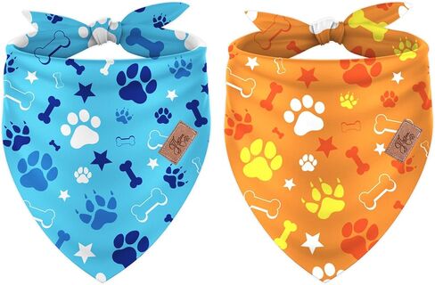 2pcs الأزرق البرتقالي الكلب حفلة عيد ميلاد باندانا مثلث الأليف وشاح الكرتون الكلب paw تحت عنوان الحيوانات الأليفة قابلة للتعديل neckerchief للكلاب القطط ملحقات الأزياء in Kuwait