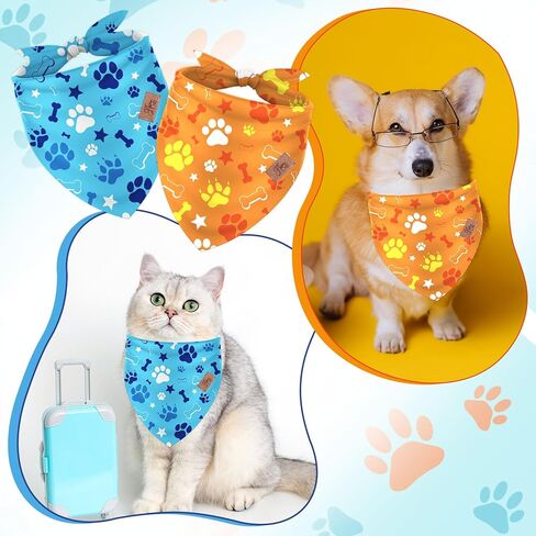 2pcs الأزرق البرتقالي الكلب حفلة عيد ميلاد باندانا مثلث الأليف وشاح الكرتون الكلب paw تحت عنوان الحيوانات الأليفة قابلة للتعديل neckerchief للكلاب القطط ملحقات الأزياء in Kuwait