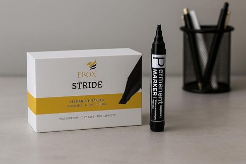 EBOX Stride Permanent Marker – Chisel Tip Black Ink, Quick-Drying, Water & Fade Resistant, Heavy Duty, Multi-Surface, Industrial, Office, DIY, School – 12 Pack in Saudi Arabia