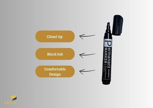 EBOX Stride Permanent Marker – Chisel Tip Black Ink, Quick-Drying, Water & Fade Resistant, Heavy Duty, Multi-Surface, Industrial, Office, DIY, School – 12 Pack in Saudi Arabia