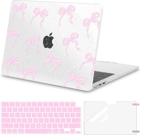 MOSISO Compatible with MacBook Air 13 inch Case 2025 2024 2023 2022 M4 A3240 M3 A3113 M2 A2681, Ribbons Bows Sparkly Plastic Hard Shell&Keyboard Cover&Screen Film for MacBook Air 13.6 inch Case, Pink in Saudi Arabia