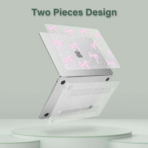 MOSISO Compatible with MacBook Air 13 inch Case 2025 2024 2023 2022 M4 A3240 M3 A3113 M2 A2681, Ribbons Bows Sparkly Plastic Hard Shell&Keyboard Cover&Screen Film for MacBook Air 13.6 inch Case, Pink in Saudi Arabia