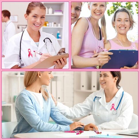 24 Pcs Breast Cancer Awareness Pink Beadable Pens Bead Ballpoint Pen Plastic Black Ink DIY Pens 60 Colorful Beads 24 Tassel 10 Ribbon 24 Lobster Clasps for Women Girls Students Teacher Office School in Saudi Arabia