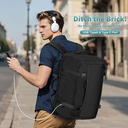40L Travel Backpack, TSA Friendly Flight Approved Carry on Backpack for Men Women, Fits 17.3 Inch Laptop with USB-A&C Ports, Weekender Bag, Black in Saudi Arabia