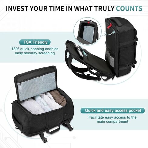 40L Travel Backpack, TSA Friendly Flight Approved Carry on Backpack for Men Women, Fits 17.3 Inch Laptop with USB-A&C Ports, Weekender Bag, Black in Saudi Arabia