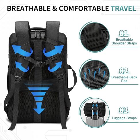 40L Travel Backpack, TSA Friendly Flight Approved Carry on Backpack for Men Women, Fits 17.3 Inch Laptop with USB-A&C Ports, Weekender Bag, Black in Saudi Arabia