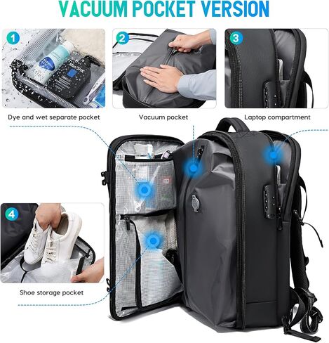 BANGE Travel Backpack with Vacuum Pocket and TSA lock version can hold 15.6 inch Laptop suitable Overnight Flight Approved Anti-theft Bag in Saudi Arabia