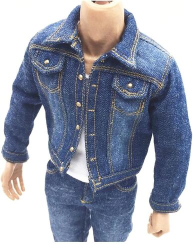 1/6 Scale Male Clothes, Denim Jacket & Jeans & White Tank Top Denim Suit for 12 inches Male Action Figure, 1/6 Street Handsome Boys Costume Outfit Blue Denim Suit Clothes Set Model in Saudi Arabia