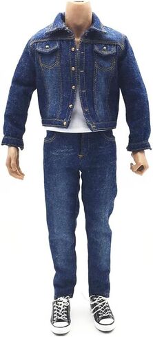 1/6 Scale Male Clothes, Denim Jacket & Jeans & White Tank Top Denim Suit for 12 inches Male Action Figure, 1/6 Street Handsome Boys Costume Outfit Blue Denim Suit Clothes Set Model in Saudi Arabia