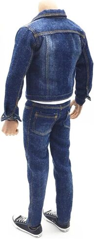 1/6 Scale Male Clothes, Denim Jacket & Jeans & White Tank Top Denim Suit for 12 inches Male Action Figure, 1/6 Street Handsome Boys Costume Outfit Blue Denim Suit Clothes Set Model in Saudi Arabia