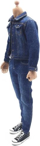 1/6 Scale Male Clothes, Denim Jacket & Jeans & White Tank Top Denim Suit for 12 inches Male Action Figure, 1/6 Street Handsome Boys Costume Outfit Blue Denim Suit Clothes Set Model in Saudi Arabia
