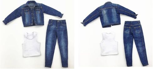 1/6 Scale Male Clothes, Denim Jacket & Jeans & White Tank Top Denim Suit for 12 inches Male Action Figure, 1/6 Street Handsome Boys Costume Outfit Blue Denim Suit Clothes Set Model in Saudi Arabia