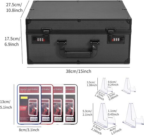 Toploader Storage Box for 3" X 4" 35pt Rigid Cards, Top Loader Holder Trading Card Case for Sports Cards Storage with Combination Lock (with 4 Graded Slabs and 4 Card Stand) in Kuwait