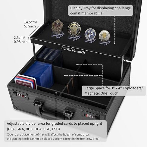 Toploader Storage Box for 3" X 4" 35pt Rigid Cards, Top Loader Holder Trading Card Case for Sports Cards Storage with Combination Lock (with 4 Graded Slabs and 4 Card Stand) in Kuwait