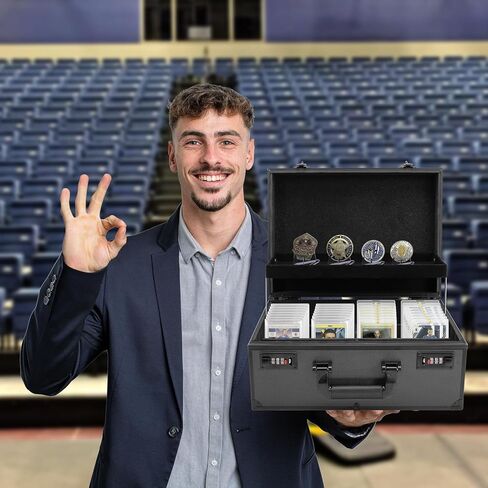 Toploader Storage Box for 3" X 4" 35pt Rigid Cards, Top Loader Holder Trading Card Case for Sports Cards Storage with Combination Lock (with 4 Graded Slabs and 4 Card Stand) in Kuwait