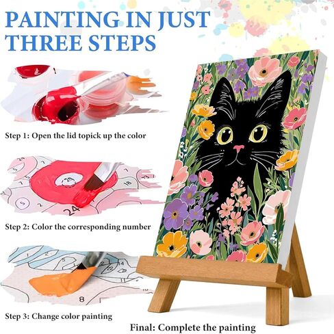 RYMILIE Cat Paint by Numbers Kit for Adults Beginner & Kids Ages 8-12 with Unframed Easy Acrylic on Canvas11.8x15.7Inch with Paints and Brushes,Starry Night Paint by Numbers for Gift Home Wall Decor in Kuwait