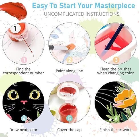 RYMILIE Cat Paint by Numbers Kit for Adults Beginner & Kids Ages 8-12 with Unframed Easy Acrylic on Canvas11.8x15.7Inch with Paints and Brushes,Starry Night Paint by Numbers for Gift Home Wall Decor in Kuwait