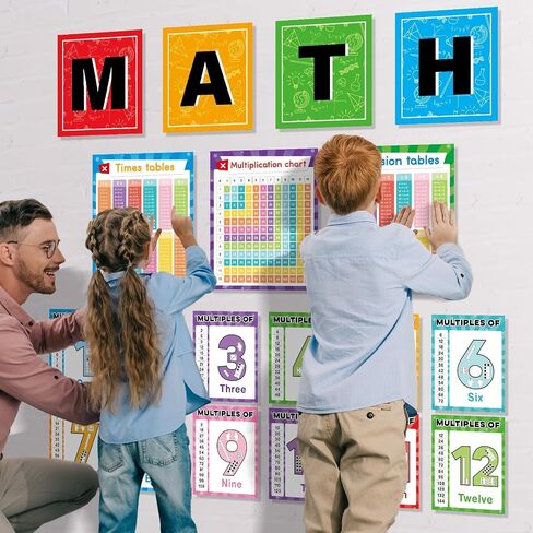Multiplication Chart Poster Set Math Posters Mathematics Chart Math Teacher Bulletin Board Times Tables, Skip Counting, and Division Posters for Elementary Homeschool Back to School Classroom Decor in Saudi Arabia