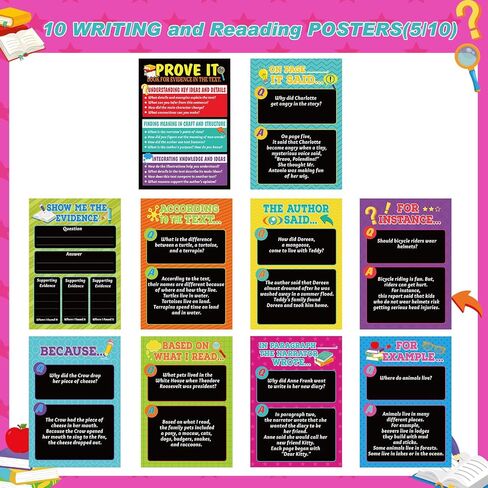 Pajean 10 PCS ملصقات القراءة والكتابة الملونة 11 × 16 بوصة القراءة القائمة على الأدلة والكتابة مجموعة ملصقات ELA Decor in Saudi Arabia