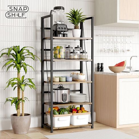 5 Tier Wood Book Shelf Organizer, No Assembly Bookshelf for Bedroom Living Room Office, Rustic Foldable Book Case, Tall Bookshelves, Open Book Shelves, Decorative Folding Shelf Display, Tall Bookcase in Saudi Arabia
